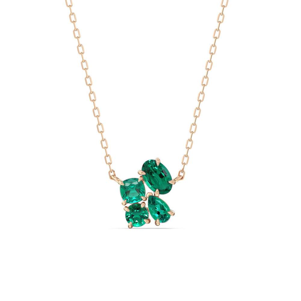 Emerald Brilliant Cluster Necklace with 14KT Rose Gold Cut Diamond in 14KT Rose Gold view 1
