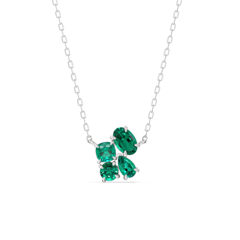 Emerald Brilliant Cluster Necklace