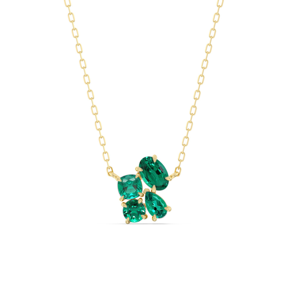 Emerald Brilliant Cluster Necklace with 14KT Yellow Gold Cut Diamond in 14KT Yellow Gold view 1
