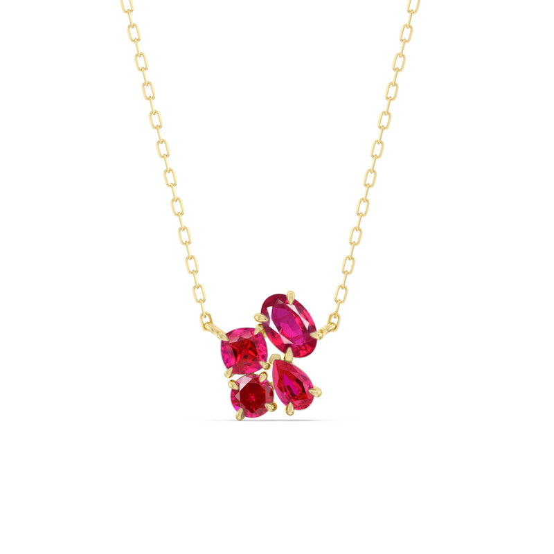 Ruby Brilliant Cluster Necklace