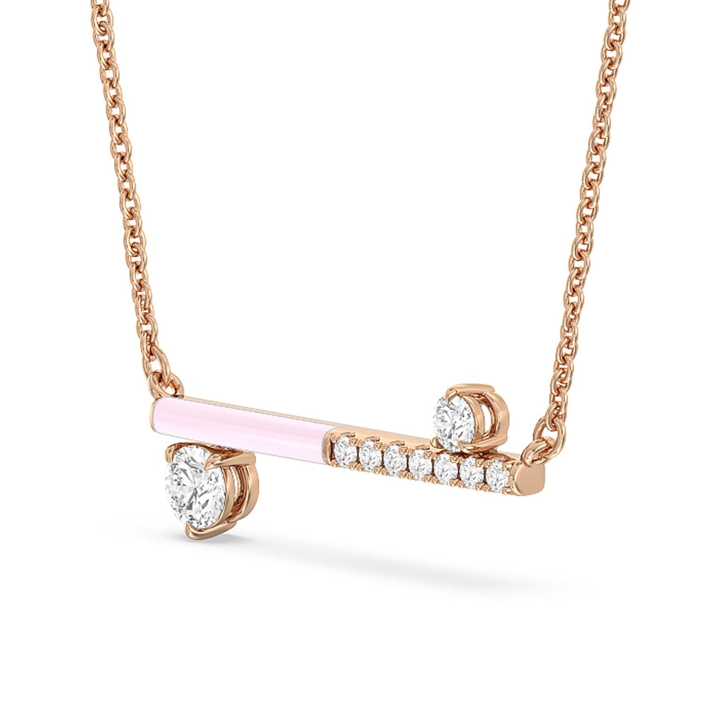 Diamond Accent Bar Necklace in Ceramic with 14KT Rose Gold / Lavender Rose / 3/8 Cut Diamond in 14KT Rose Gold / Lavender Rose / 3/8 view 2

