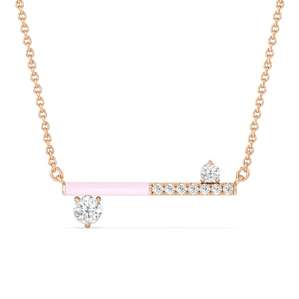 Diamond Accent Bar Necklace in Ceramic with 14KT Rose Gold / Lavender Rose / 3/8 Cut Diamond in 14KT Rose Gold / Lavender Rose / 3/8 view 1
