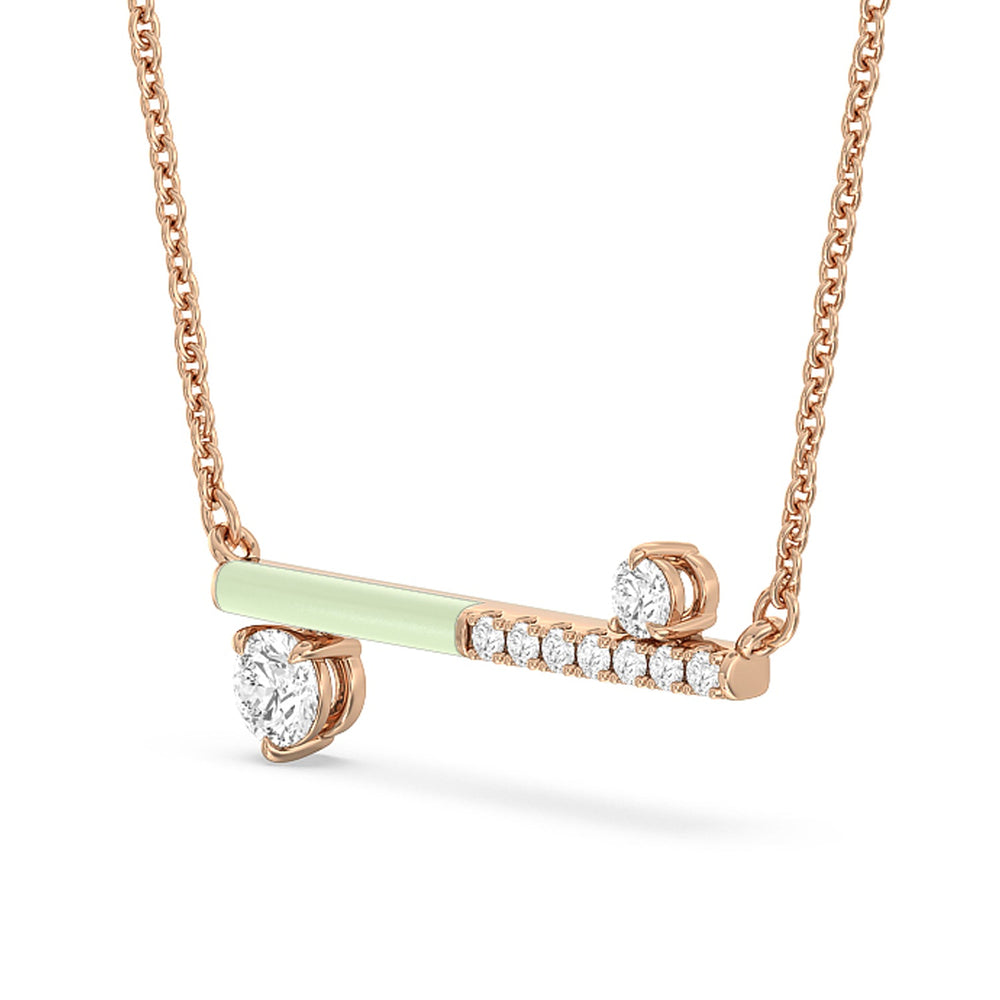 Diamond Accent Bar Necklace in Ceramic with 14KT Rose Gold / Olive / 3/8 Cut Diamond in 14KT Rose Gold / Olive / 3/8 view 2
