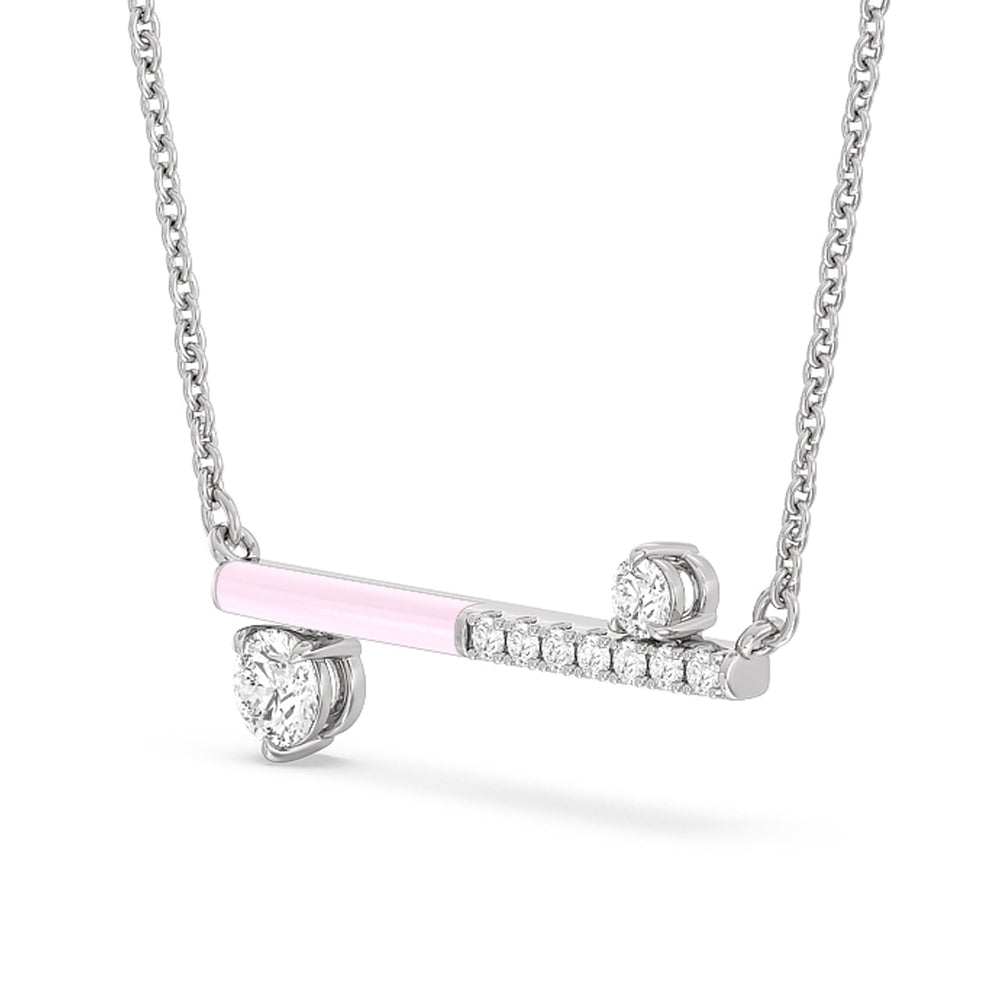 Diamond Accent Bar Necklace in Ceramic with 14KT White Gold / Lavender Rose / 3/8 Cut Diamond in 14KT White Gold / Lavender Rose / 3/8 view 2
