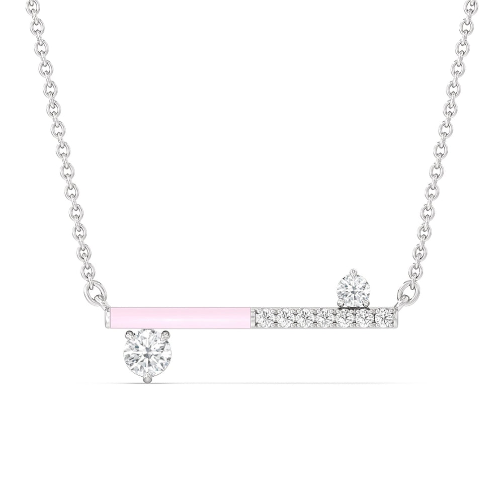 Diamond Accent Bar Necklace in Ceramic with 14KT White Gold / Lavender Rose / 3/8 Cut Diamond in 14KT White Gold / Lavender Rose / 3/8 view 1

