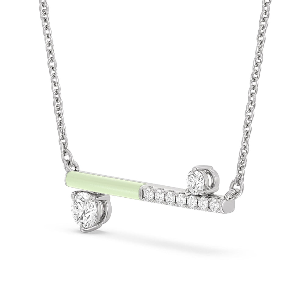 Diamond Accent Bar Necklace in Ceramic with 14KT White Gold / Olive / 3/8 Cut Diamond in 14KT White Gold / Olive / 3/8 view 2
