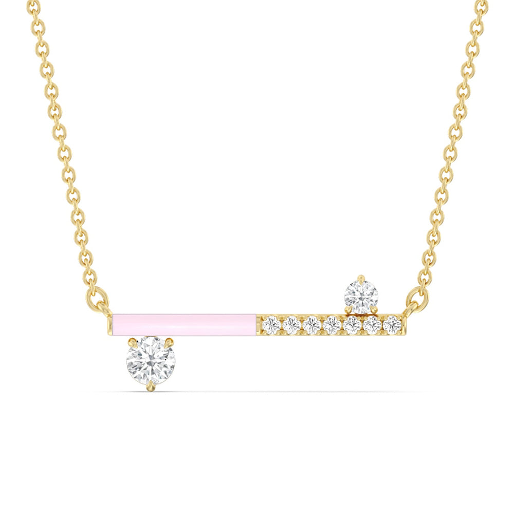 Diamond Accent Bar Necklace in Ceramic with 14KT Yellow Gold / Lavender Rose / 3/8 Cut Diamond in 14KT Yellow Gold / Lavender Rose / 3/8 view 1
