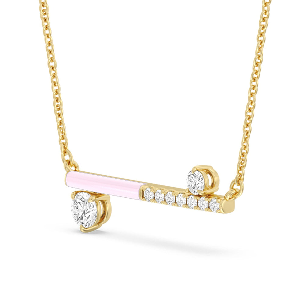 Diamond Accent Bar Necklace in Ceramic with 14KT Yellow Gold / Lavender Rose / 3/8 Cut Diamond in 14KT Yellow Gold / Lavender Rose / 3/8 view 2
