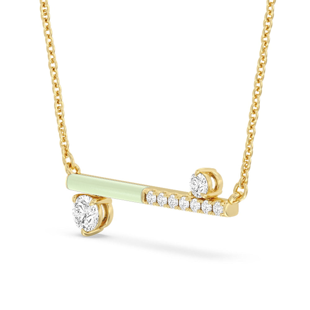 Diamond Accent Bar Necklace in Ceramic with 14KT Yellow Gold / Olive / 3/8 Cut Diamond in 14KT Yellow Gold / Olive / 3/8 view 2
