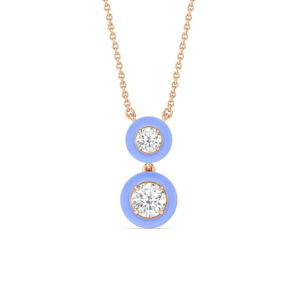 Double Diamond Drop Necklace in Ceramic with 14KT Rose Gold / Sky / 1 1/2 Cut Diamond in 14KT Rose Gold / Sky / 1 1/2 view 1
