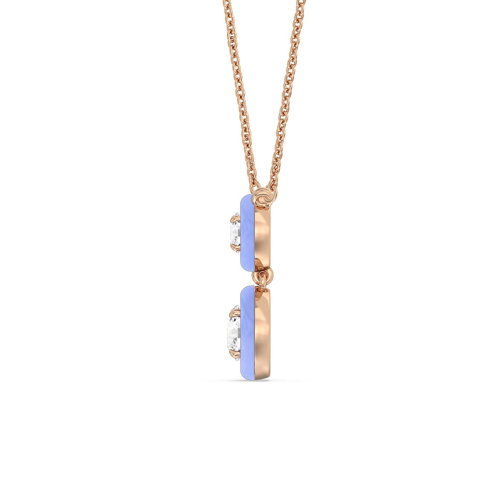 Double Diamond Drop Necklace in Ceramic with 14KT Rose Gold / Sky / 1 1/2 Cut Diamond in 14KT Rose Gold / Sky / 1 1/2 view 3
