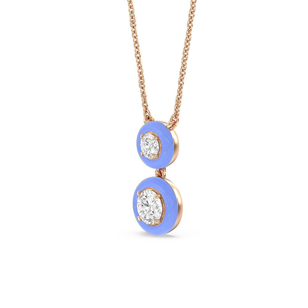 Double Diamond Drop Necklace in Ceramic with 14KT Rose Gold / Sky / 1 1/2 Cut Diamond in 14KT Rose Gold / Sky / 1 1/2 view 2
