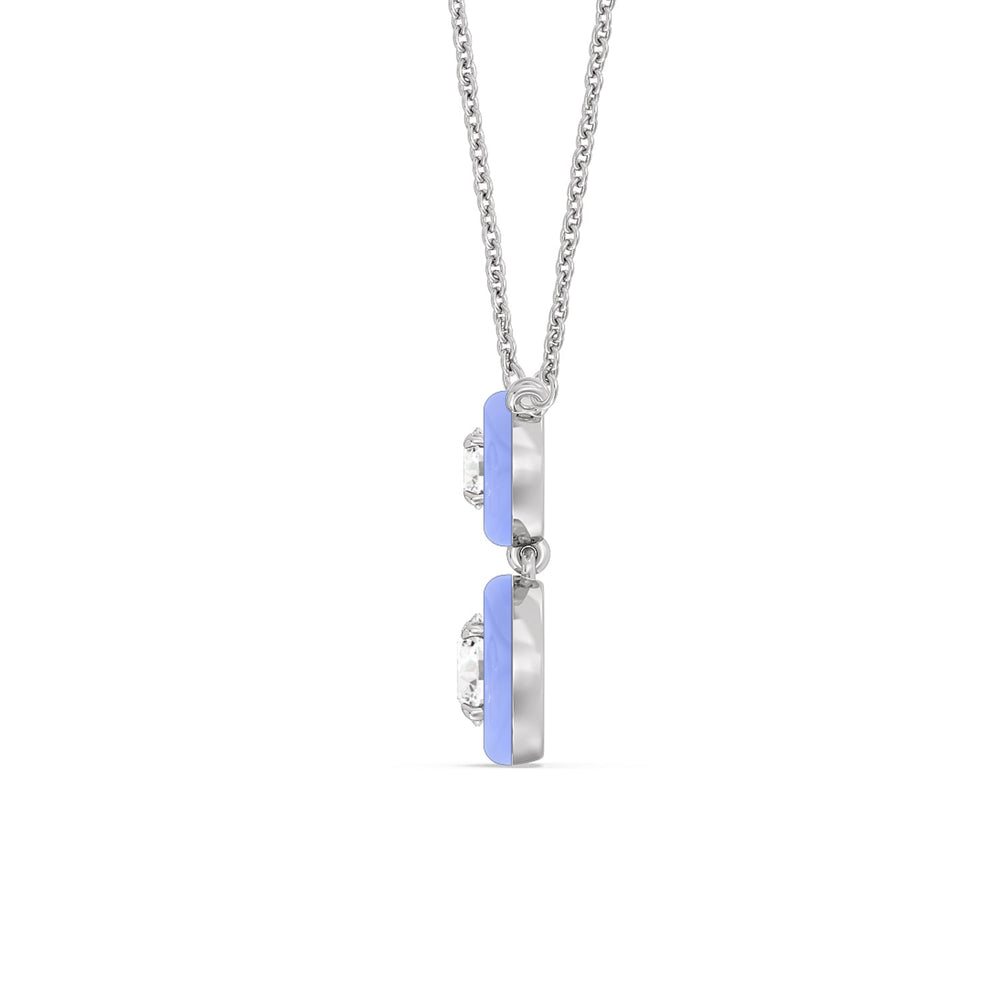 Double Diamond Drop Necklace in Ceramic with 14KT White Gold / Sky / 1 1/2 Cut Diamond in 14KT White Gold / Sky / 1 1/2 view 3
