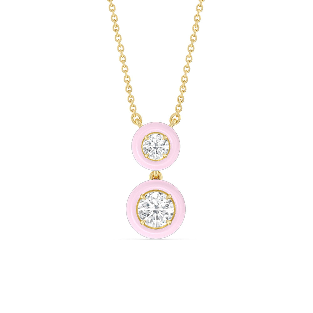 Double Diamond Drop Necklace in Ceramic with 14KT Yellow Gold / Lavender Rose / 1 1/2 Cut Diamond in 14KT Yellow Gold / Lavender Rose / 1 1/2 view 1
