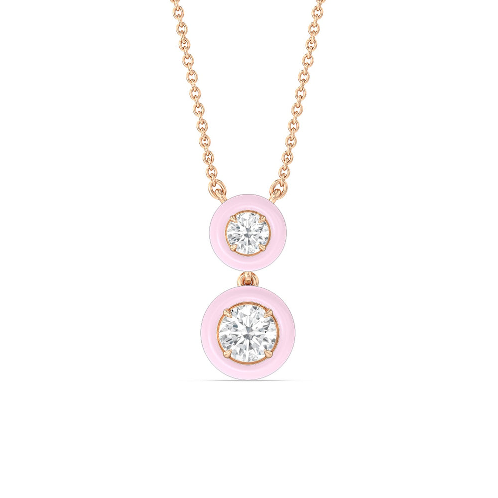 Double Diamond Drop Necklace in Ceramic with 14KT Rose Gold / Lavender Rose / 1 1/2 Cut Diamond in 14KT Rose Gold / Lavender Rose / 1 1/2 view 1
