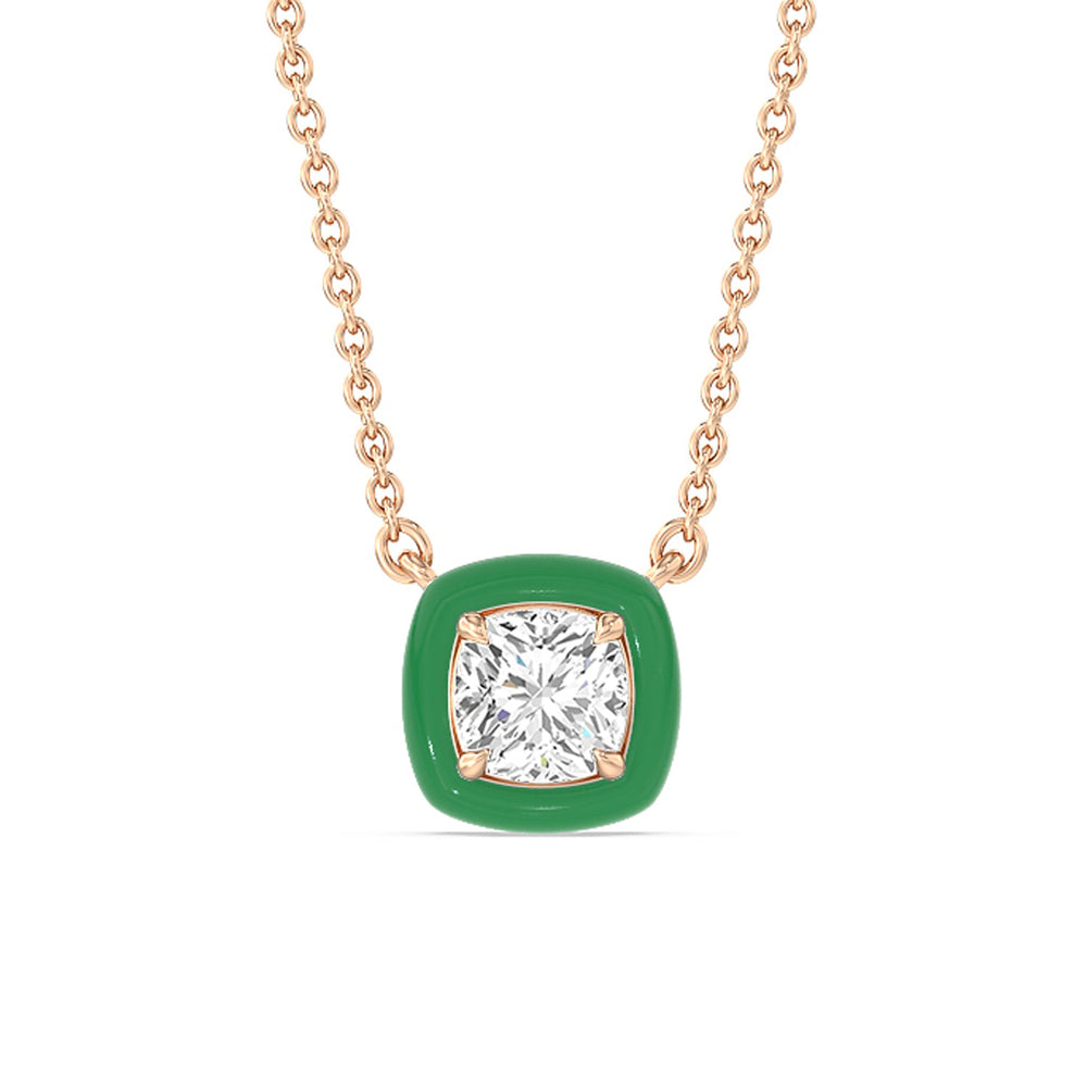 Classic Cushion Bezel Necklace in Ceramic with 14KT Rose Gold / Evergreen / 1 Cut Diamond in 14KT Rose Gold / Evergreen / 1 view 1
