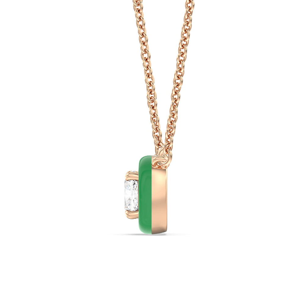 Classic Cushion Bezel Necklace in Ceramic with 14KT Rose Gold / Evergreen / 1 Cut Diamond in 14KT Rose Gold / Evergreen / 1 view 3
