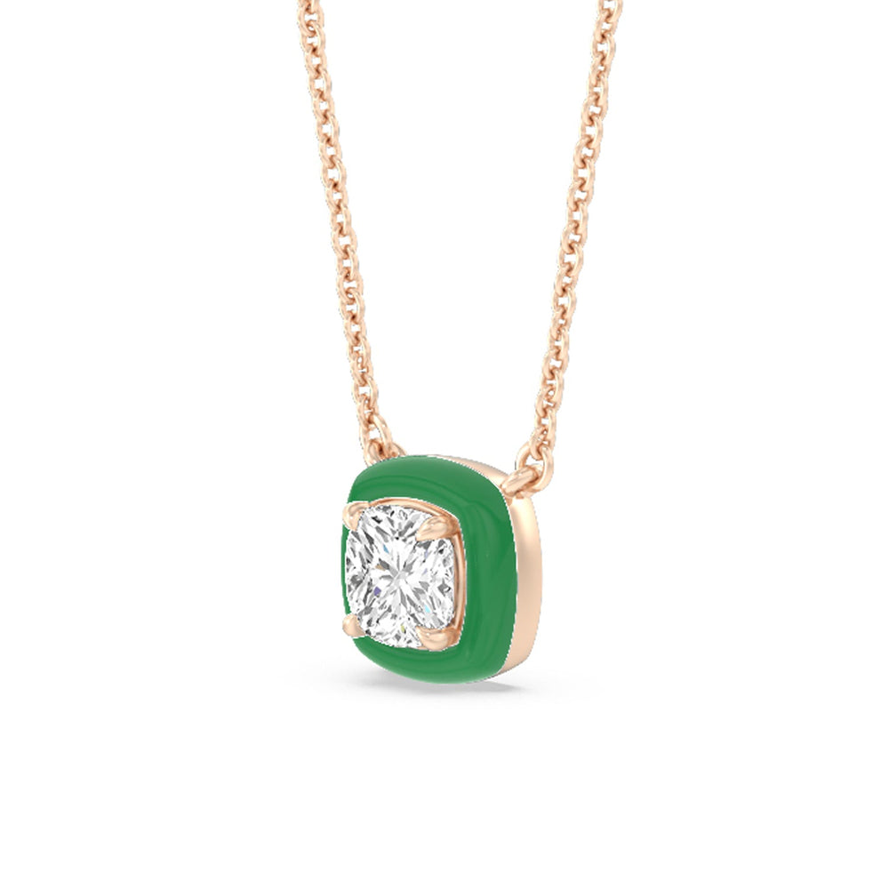 Classic Cushion Bezel Necklace in Ceramic with 14KT Rose Gold / Evergreen / 1 Cut Diamond in 14KT Rose Gold / Evergreen / 1 view 2
