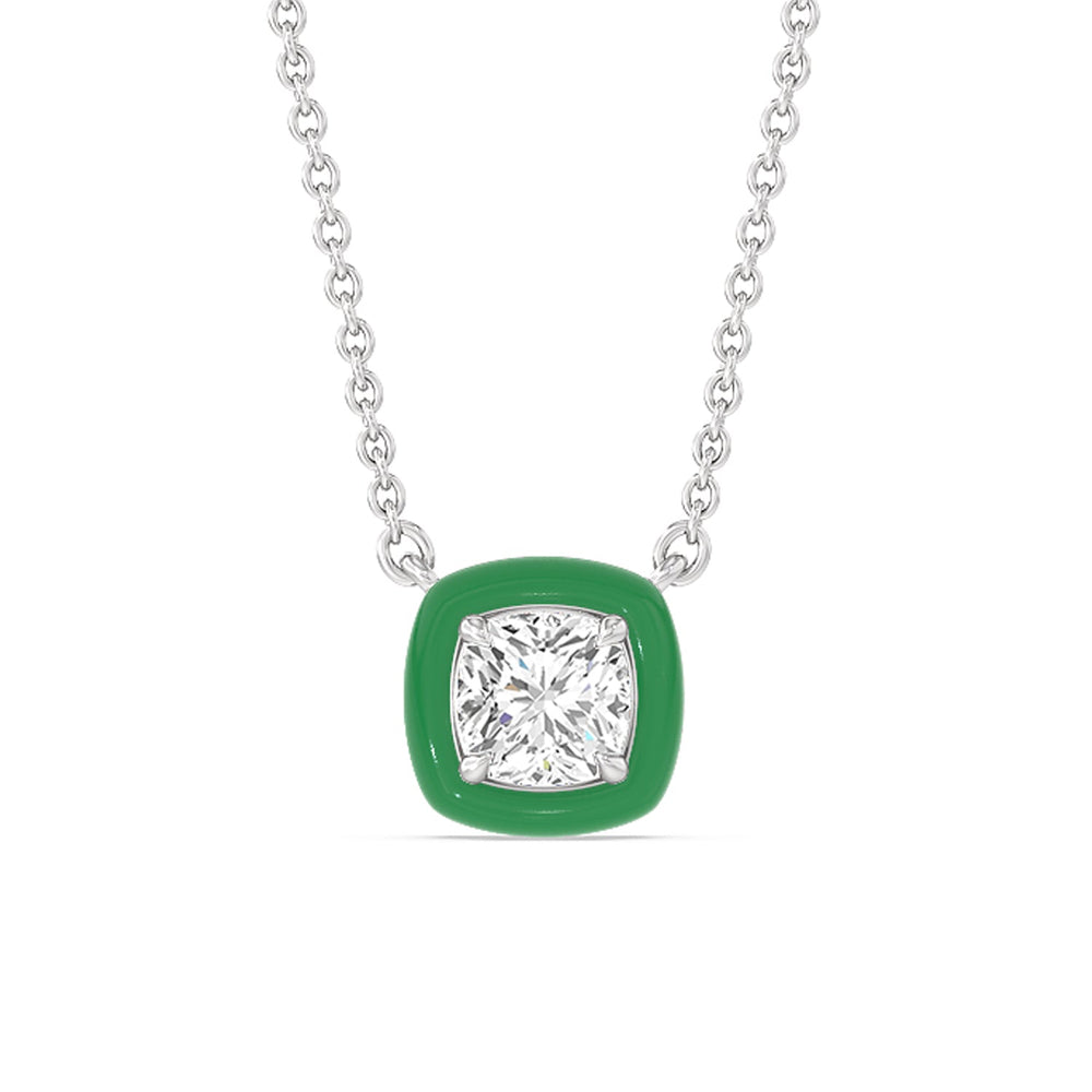 Classic Cushion Bezel Necklace in Ceramic with 14KT White Gold / Evergreen / 1 Cut Diamond in 14KT White Gold / Evergreen / 1 view 1
