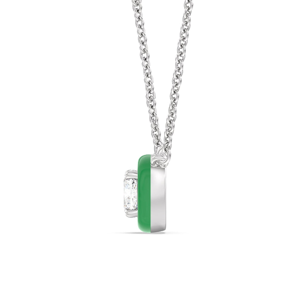 Classic Cushion Bezel Necklace in Ceramic with 14KT White Gold / Evergreen / 1 Cut Diamond in 14KT White Gold / Evergreen / 1 view 3
