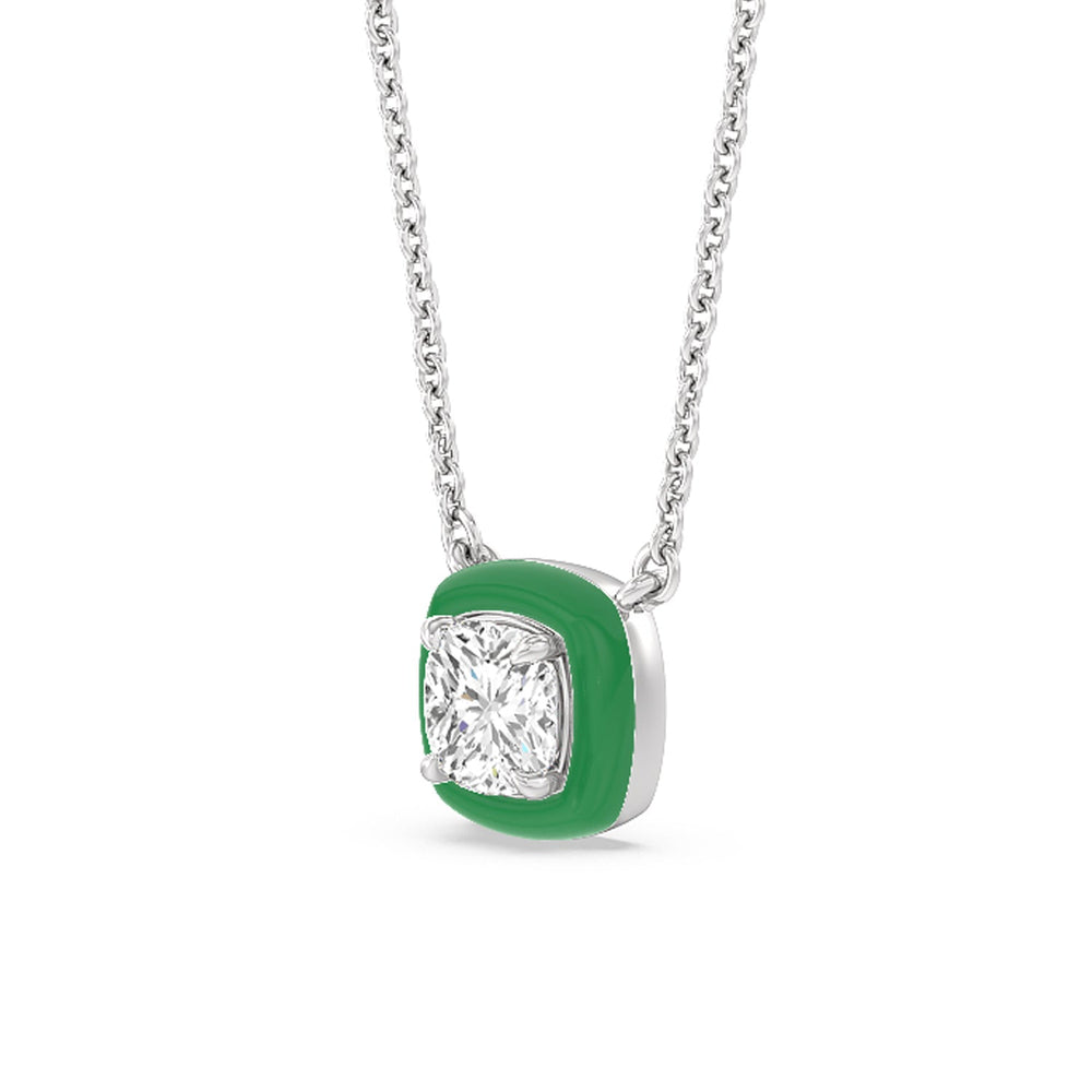 Classic Cushion Bezel Necklace in Ceramic with 14KT White Gold / Evergreen / 1 Cut Diamond in 14KT White Gold / Evergreen / 1 view 2

