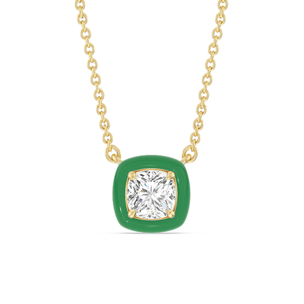 Classic Cushion Bezel Necklace in Ceramic with 14KT Yellow Gold / Evergreen / 1 Cut Diamond in 14KT Yellow Gold / Evergreen / 1 view 1
