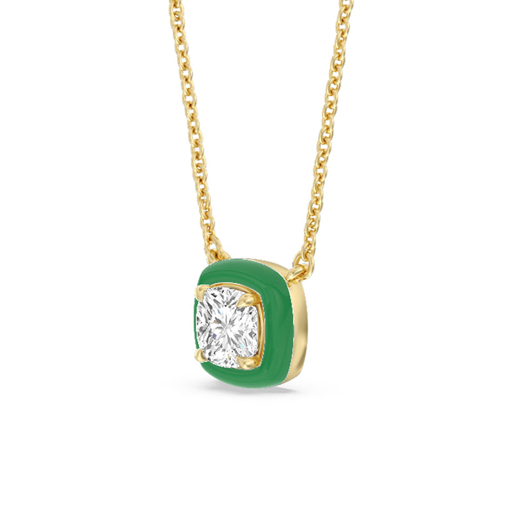 Classic Cushion Bezel Necklace in Ceramic with 14KT Yellow Gold / Evergreen / 1 Cut Diamond in 14KT Yellow Gold / Evergreen / 1 view 2
