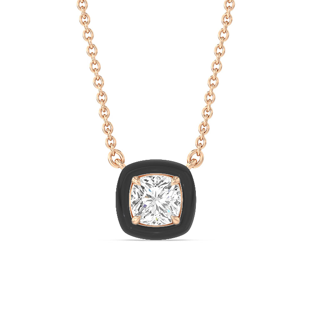 Classic Cushion Bezel Necklace in Ceramic with 14KT Rose Gold / Midnight / 1 Cut Diamond in 14KT Rose Gold / Midnight / 1 view 1
