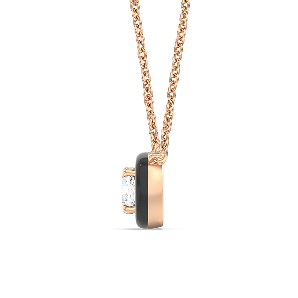 Classic Cushion Bezel Necklace in Ceramic with 14KT Rose Gold / Midnight / 1 Cut Diamond in 14KT Rose Gold / Midnight / 1 view 3
