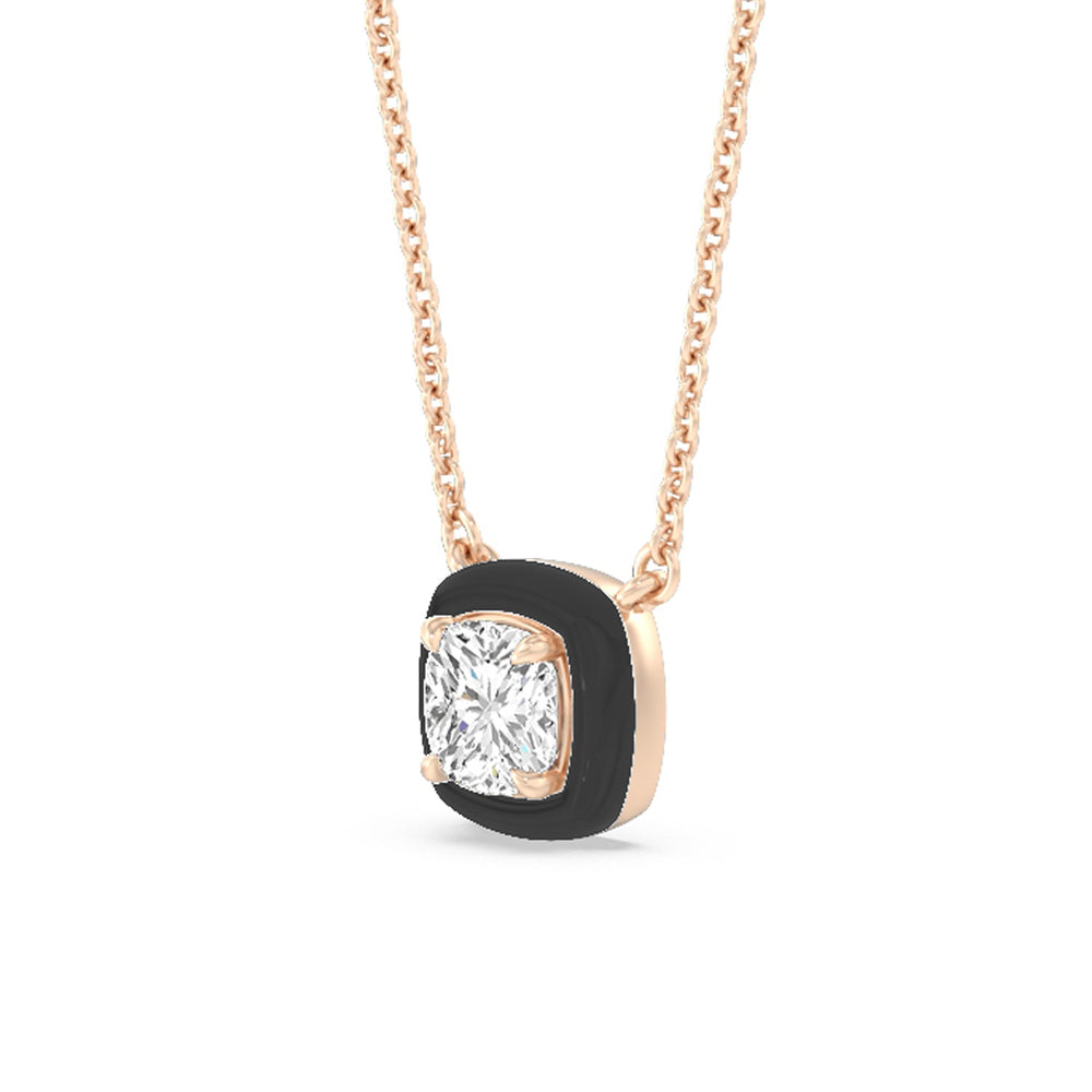 Classic Cushion Bezel Necklace in Ceramic with 14KT Rose Gold / Midnight / 1 Cut Diamond in 14KT Rose Gold / Midnight / 1 view 2
