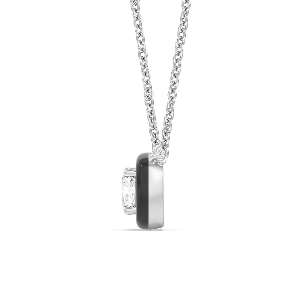 Classic Cushion Bezel Necklace in Ceramic with 14KT White Gold / Midnight / 1 Cut Diamond in 14KT White Gold / Midnight / 1 view 3
