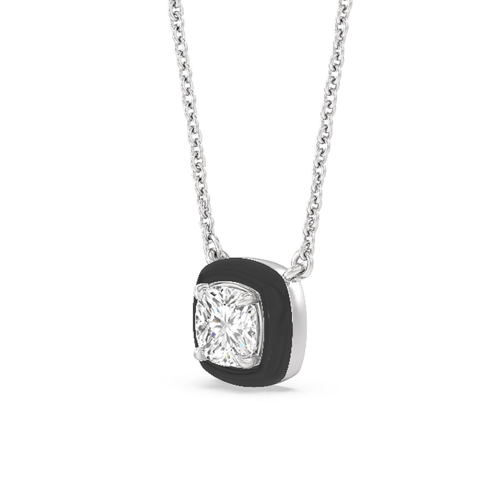 Classic Cushion Bezel Necklace in Ceramic with 14KT White Gold / Midnight / 1 Cut Diamond in 14KT White Gold / Midnight / 1 view 2
