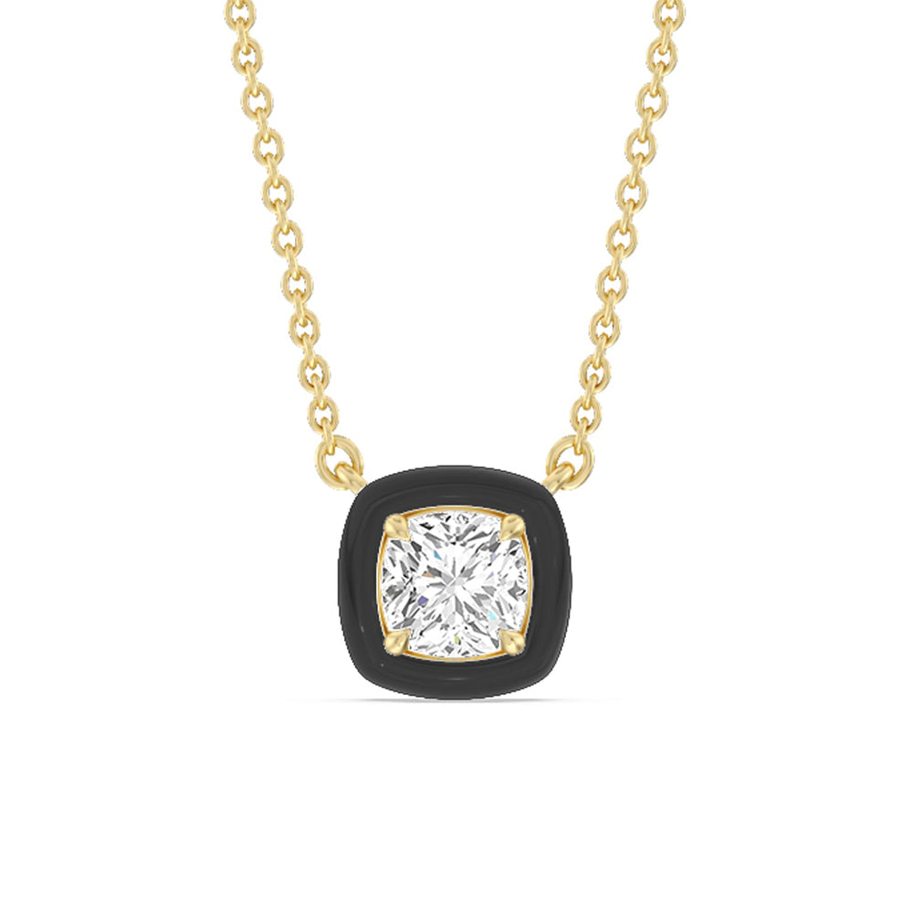Classic Cushion Bezel Necklace in Ceramic with 14KT Yellow Gold / Midnight / 1 Cut Diamond in 14KT Yellow Gold / Midnight / 1 view 1
