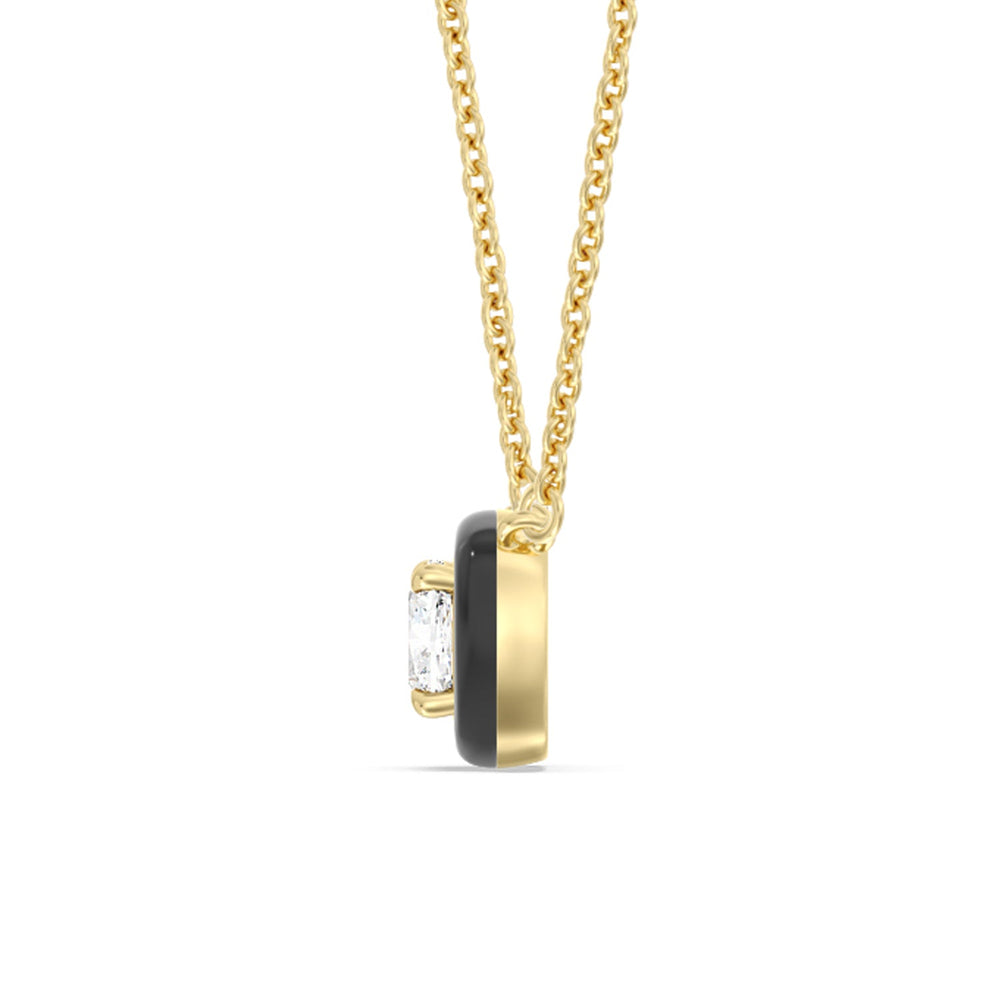 Classic Cushion Bezel Necklace in Ceramic with 14KT Yellow Gold / Midnight / 1 Cut Diamond in 14KT Yellow Gold / Midnight / 1 view 3
