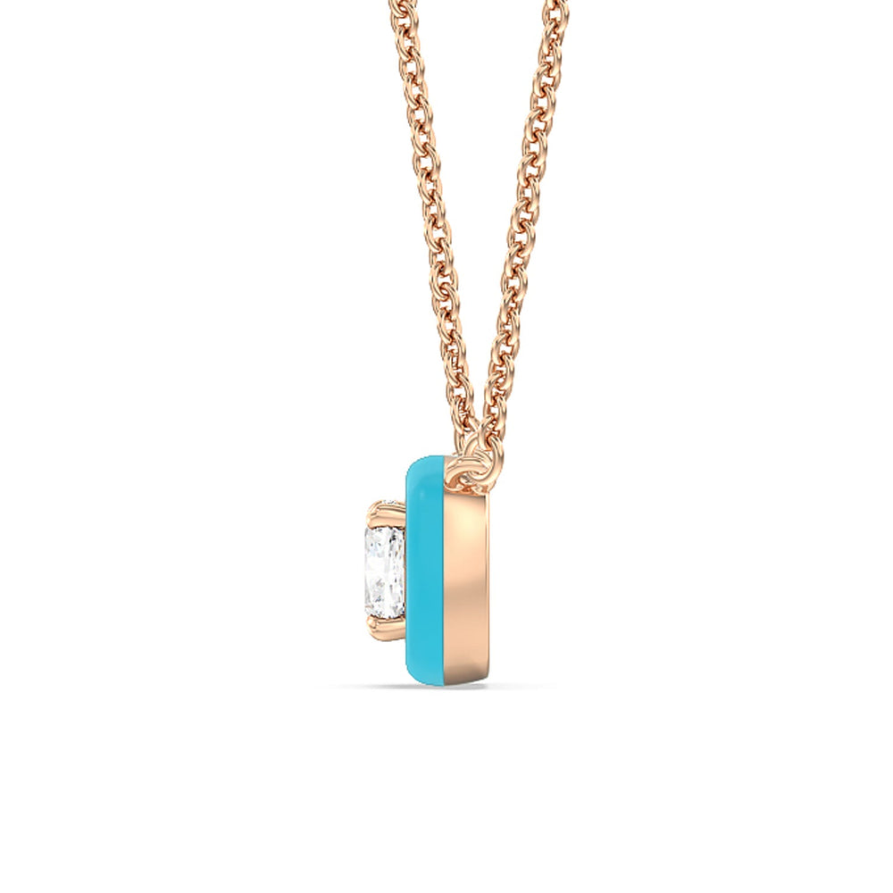 Classic Cushion Bezel Necklace in Ceramic with 14KT Rose Gold / Aqua / 1 Cut Diamond in 14KT Rose Gold / Aqua / 1 view 3
