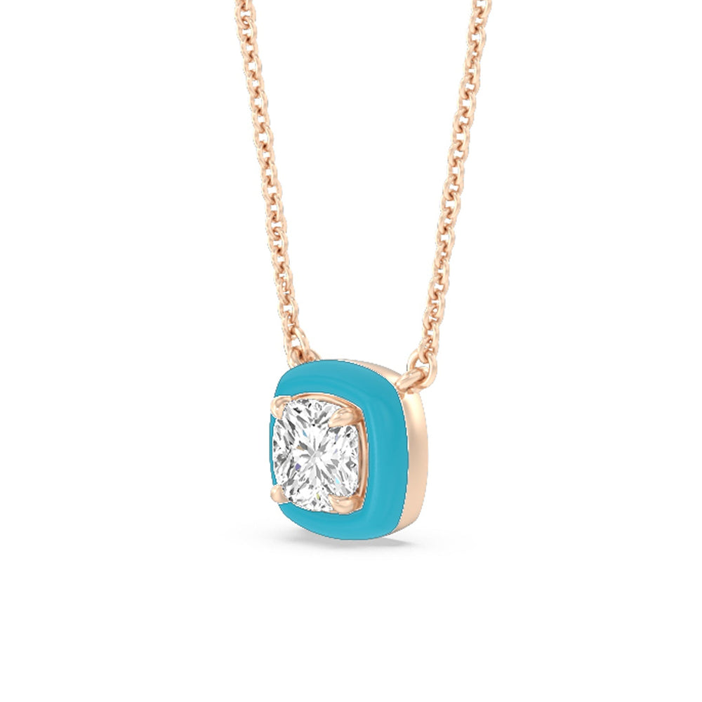 Classic Cushion Bezel Necklace in Ceramic with 14KT Rose Gold / Aqua / 1 Cut Diamond in 14KT Rose Gold / Aqua / 1 view 2

