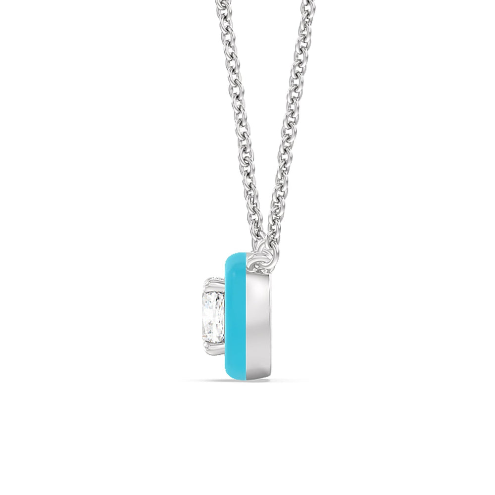 Classic Cushion Bezel Necklace in Ceramic with 14KT White Gold / Aqua / 1 Cut Diamond in 14KT White Gold / Aqua / 1 view 3
