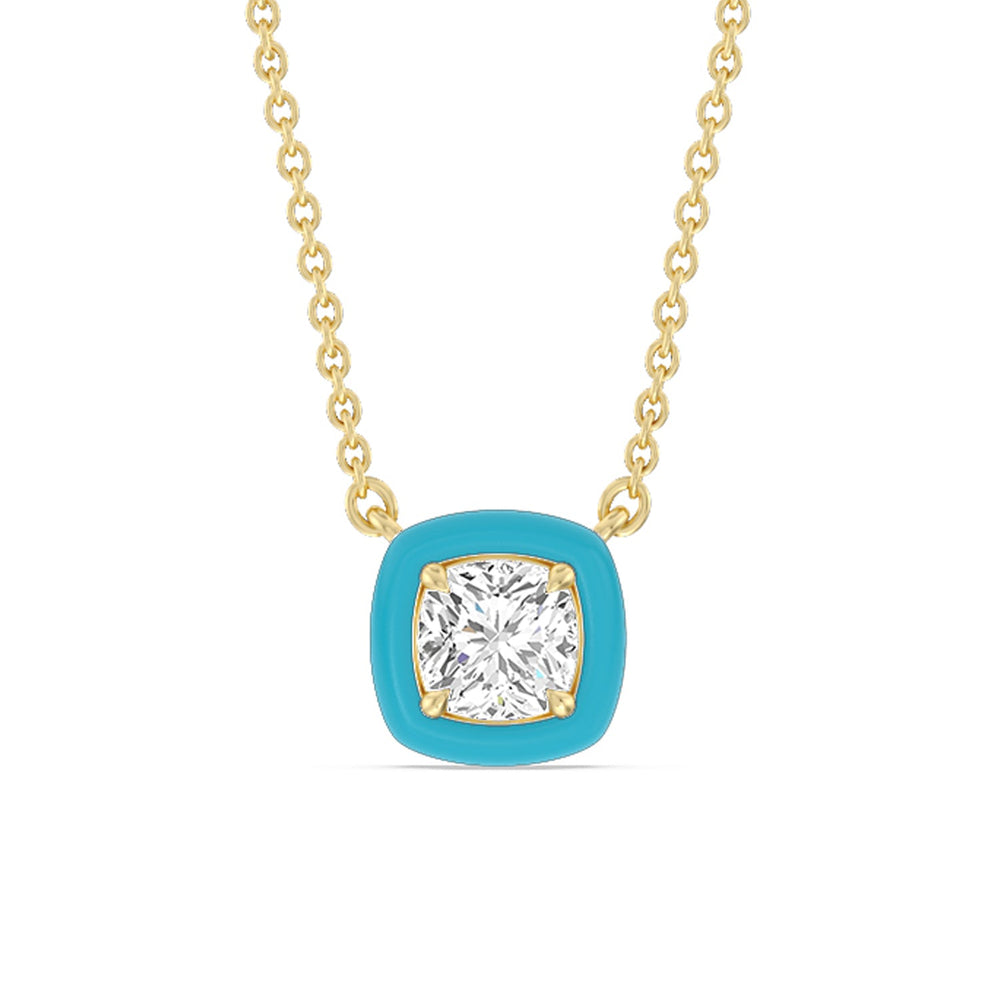 Classic Cushion Bezel Necklace in Ceramic with 14KT Yellow Gold / Aqua / 1 Cut Diamond in 14KT Yellow Gold / Aqua / 1 view 1
