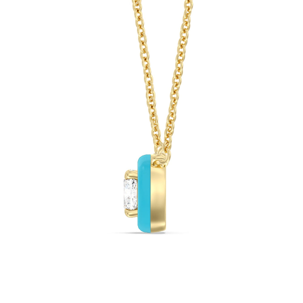 Classic Cushion Bezel Necklace in Ceramic with 14KT Yellow Gold / Aqua / 1 Cut Diamond in 14KT Yellow Gold / Aqua / 1 view 3
