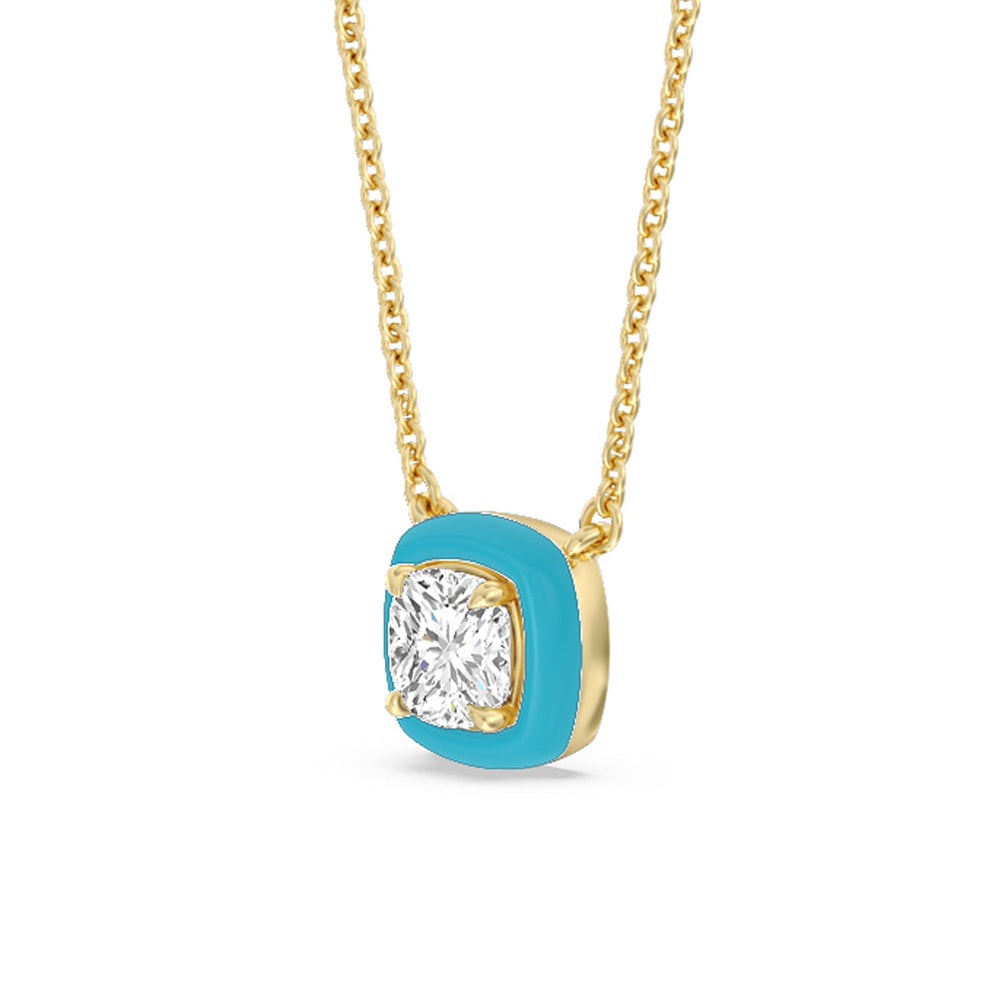 Classic Cushion Bezel Necklace in Ceramic with 14KT Yellow Gold / Aqua / 1 Cut Diamond in 14KT Yellow Gold / Aqua / 1 view 2
