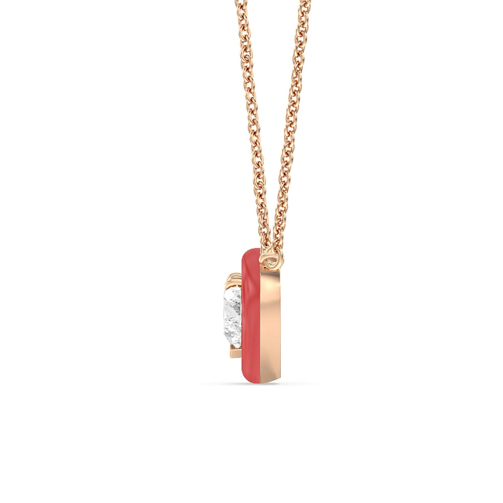 Classic Heart Bezel Necklace in Ceramic with 14KT Rose Gold / Hibiscus / 1 Cut Diamond in 14KT Rose Gold / Hibiscus / 1 view 3
