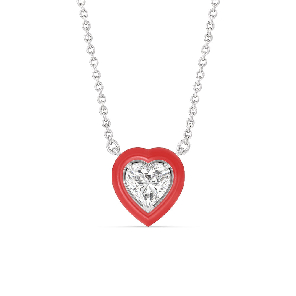 Classic Heart Bezel Necklace in Ceramic with 14KT White Gold / Hibiscus / 1 Cut Diamond in 14KT White Gold / Hibiscus / 1 view 1
