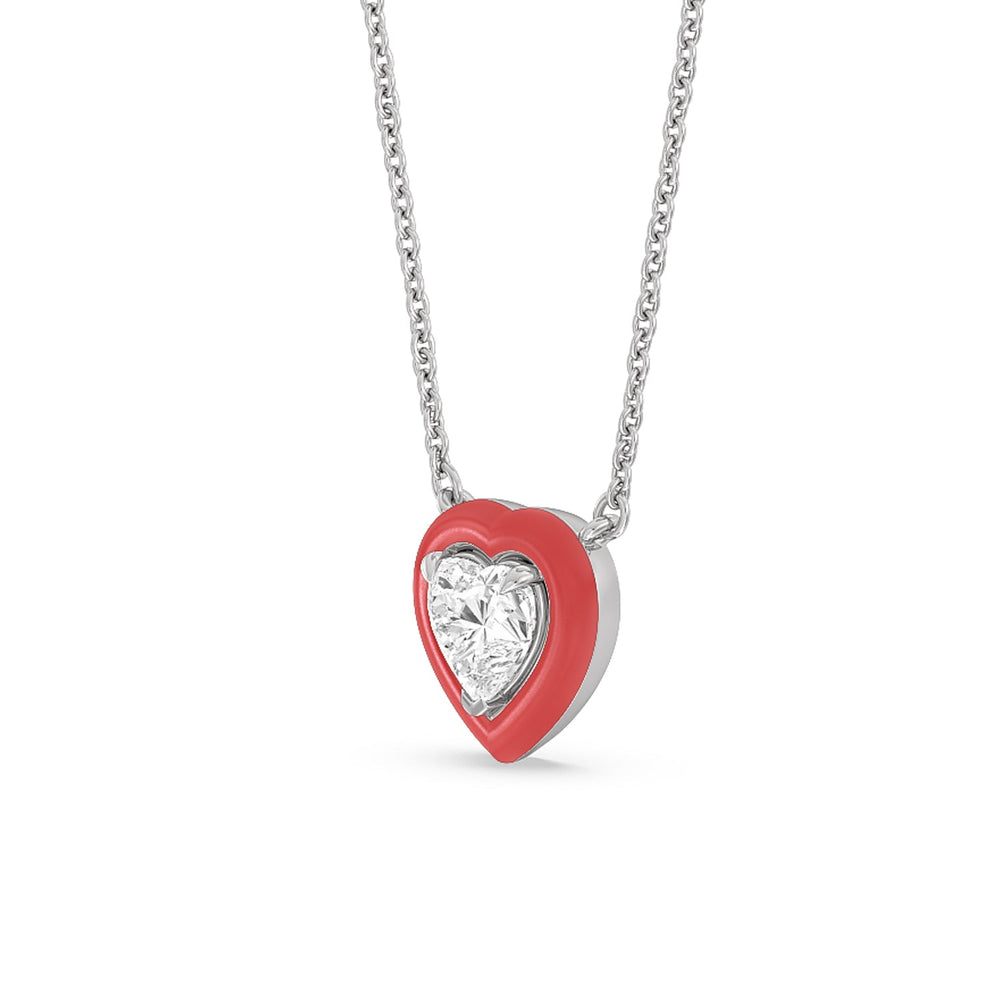 Classic Heart Bezel Necklace in Ceramic with 14KT White Gold / Hibiscus / 1 Cut Diamond in 14KT White Gold / Hibiscus / 1 view 3
