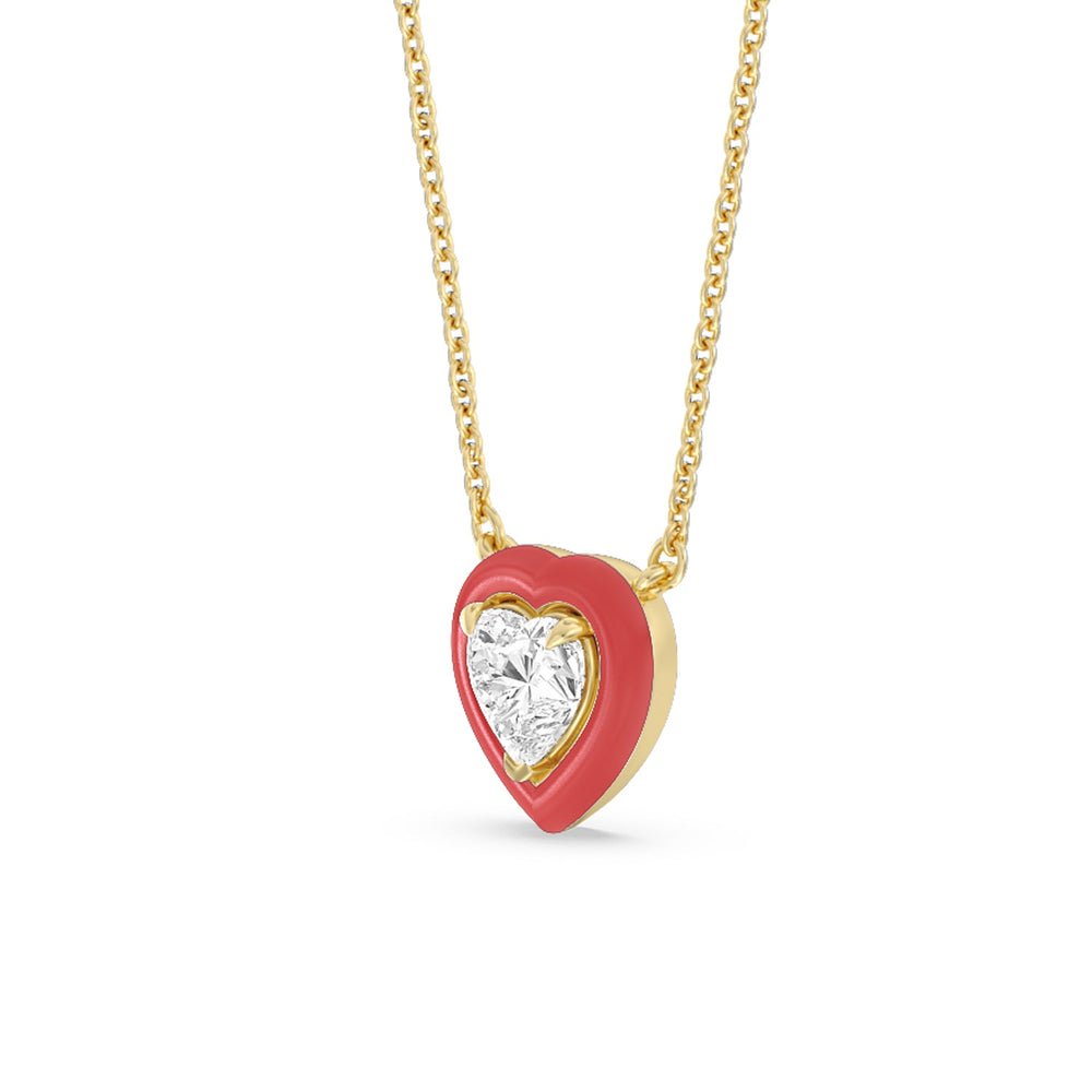 Classic Heart Bezel Necklace in Ceramic with 14KT Yellow Gold / Hibiscus / 1 Cut Diamond in 14KT Yellow Gold / Hibiscus / 1 view 2
