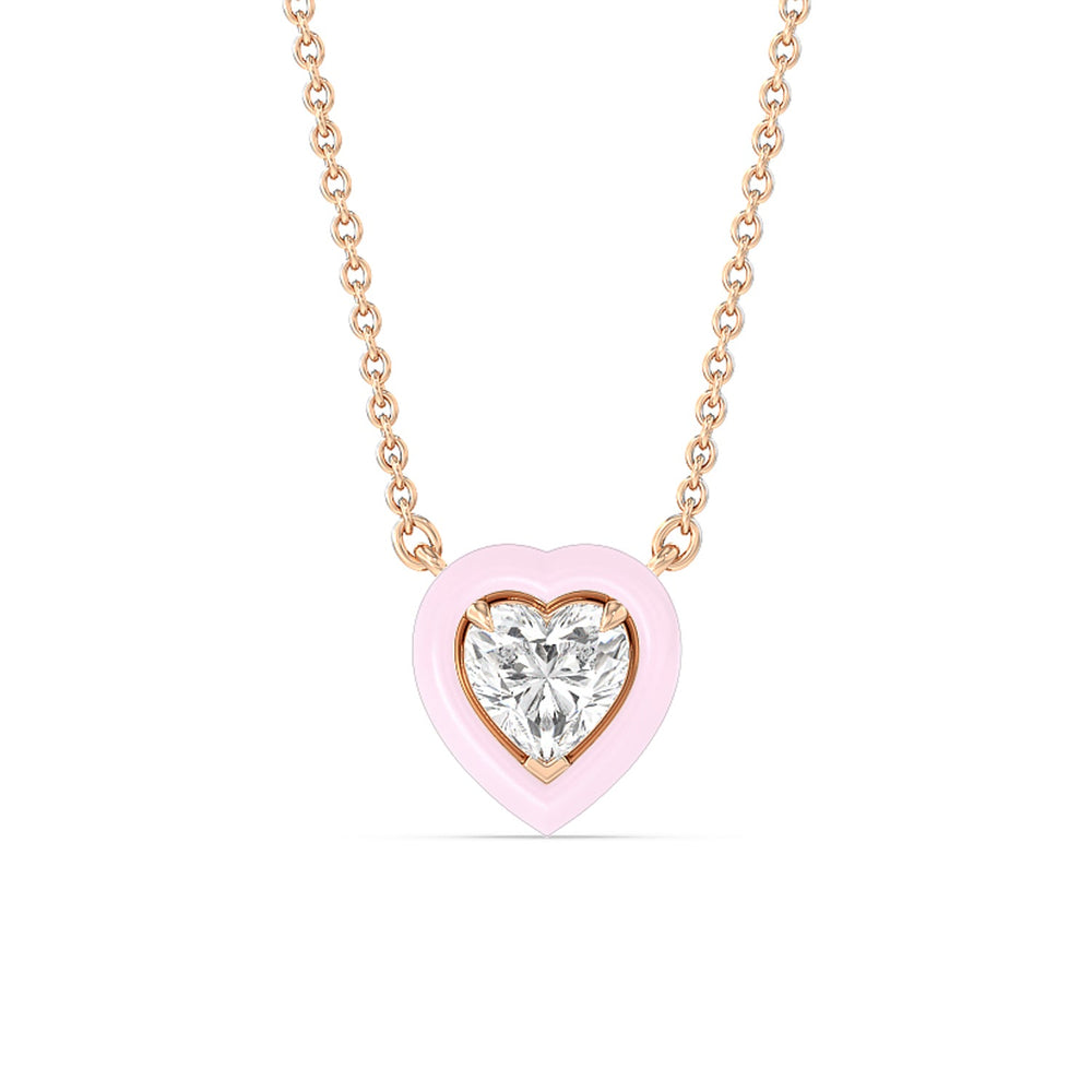 Classic Heart Bezel Necklace in Ceramic with 14KT Rose Gold / Lavender Rose / 1 Cut Diamond in 14KT Rose Gold / Lavender Rose / 1 view 1
