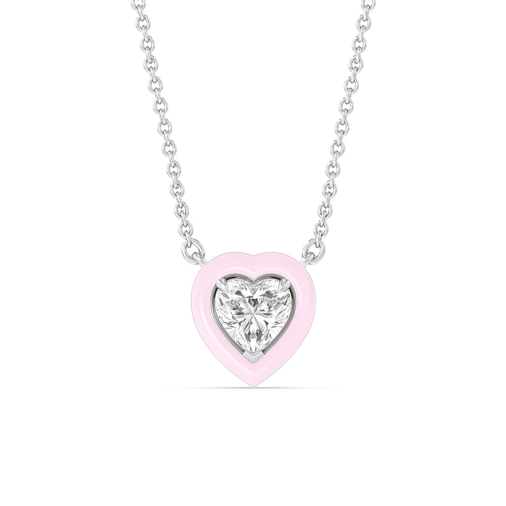 Classic Heart Bezel Necklace in Ceramic with 14KT White Gold / Lavender Rose / 1 Cut Diamond in 14KT White Gold / Lavender Rose / 1 view 1
