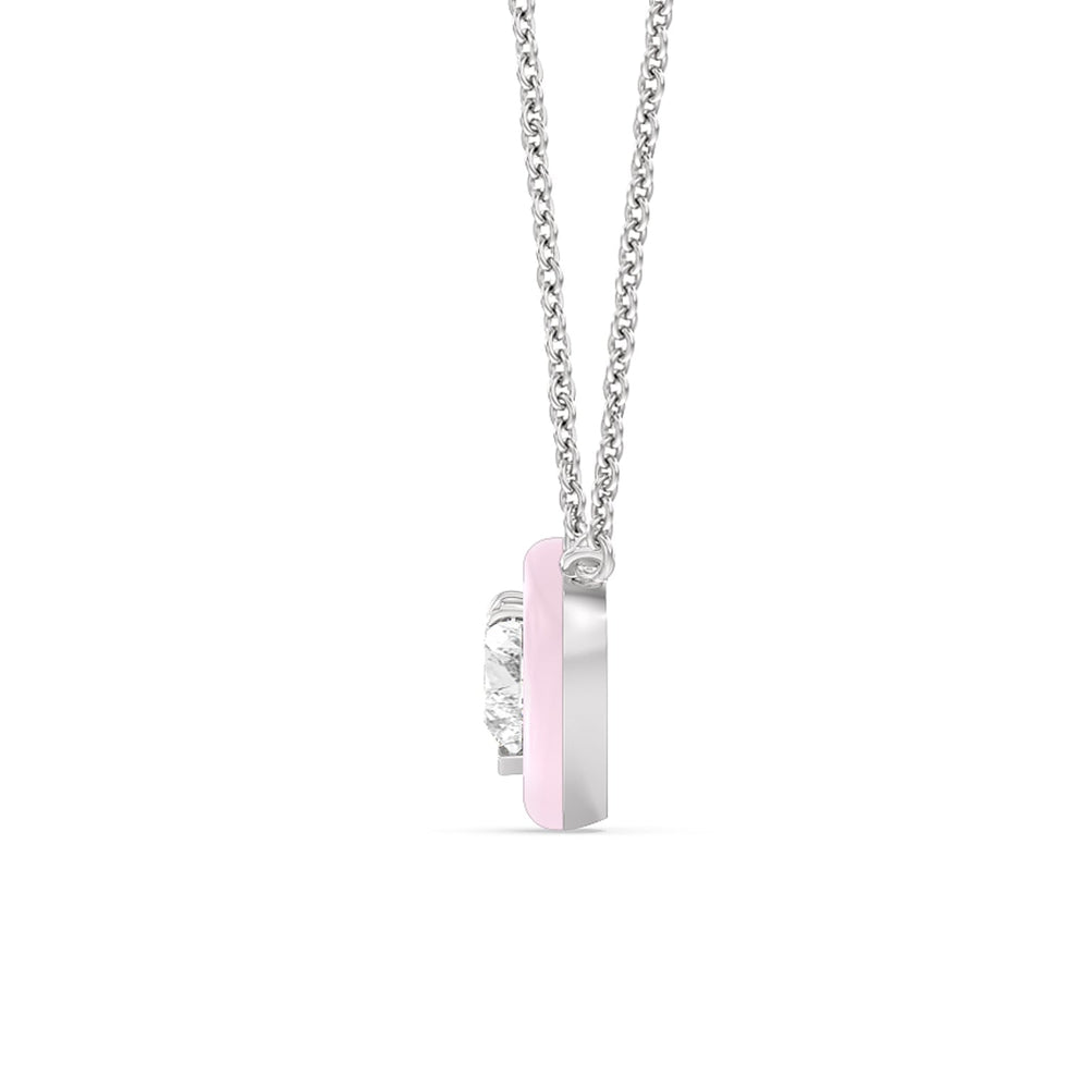 Classic Heart Bezel Necklace in Ceramic with 14KT White Gold / Lavender Rose / 1 Cut Diamond in 14KT White Gold / Lavender Rose / 1 view 2

