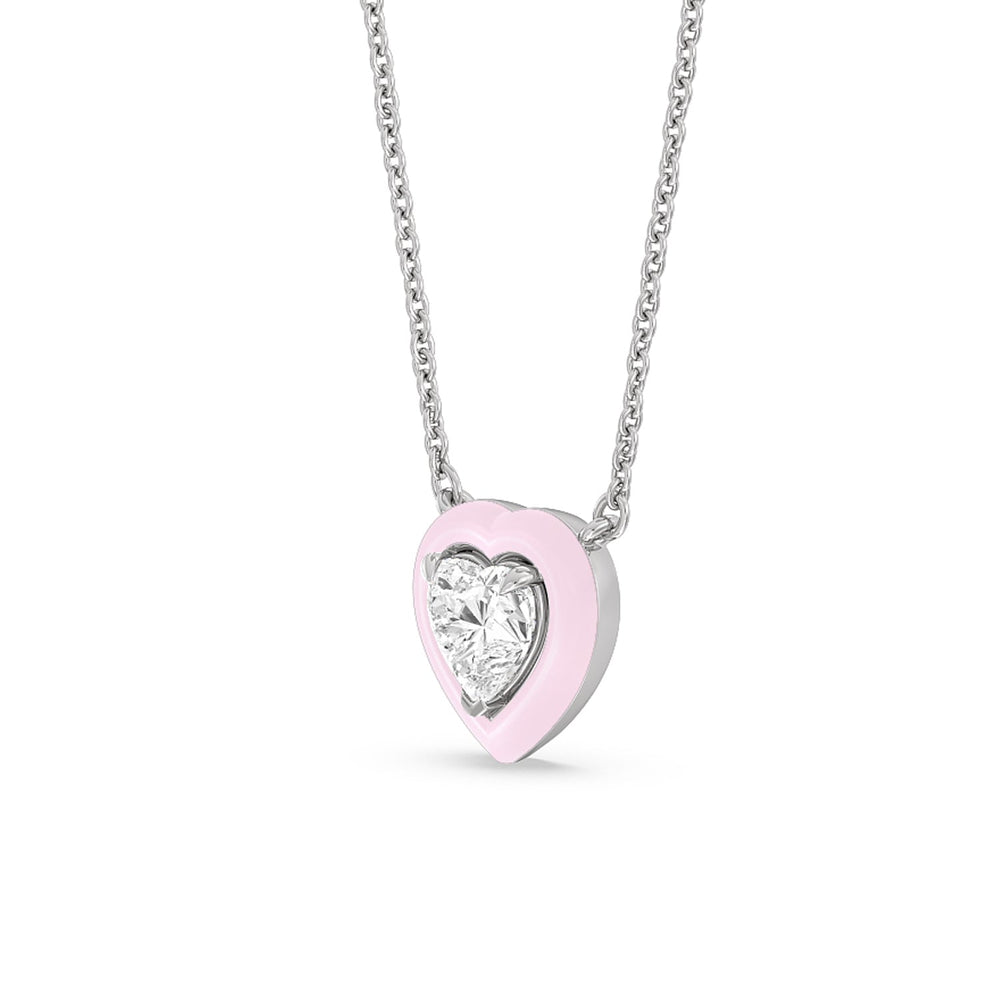 Classic Heart Bezel Necklace in Ceramic with 14KT White Gold / Lavender Rose / 1 Cut Diamond in 14KT White Gold / Lavender Rose / 1 view 3
