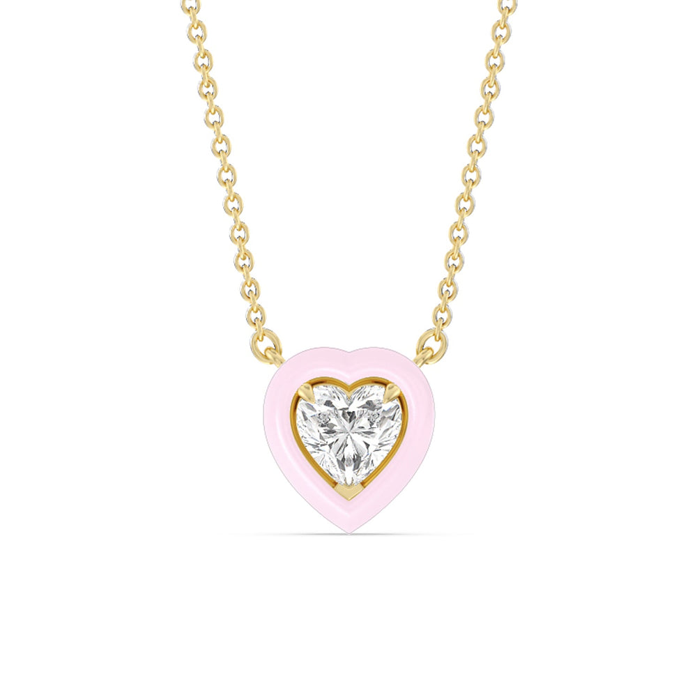 Classic Heart Bezel Necklace in Ceramic with 14KT Yellow Gold / Lavender Rose / 1 Cut Diamond in 14KT Yellow Gold / Lavender Rose / 1 view 1
