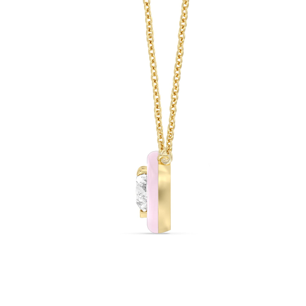 Classic Heart Bezel Necklace in Ceramic with 14KT Yellow Gold / Lavender Rose / 1 Cut Diamond in 14KT Yellow Gold / Lavender Rose / 1 view 3
